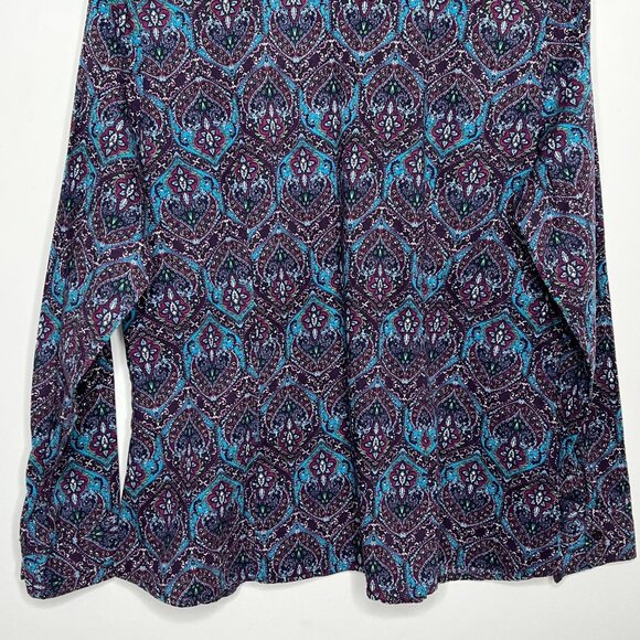 Chadwicks Paisley Long Sleeve Button Down Blouse Size 18 Teal Purple Stretch - Picture 10 of 11